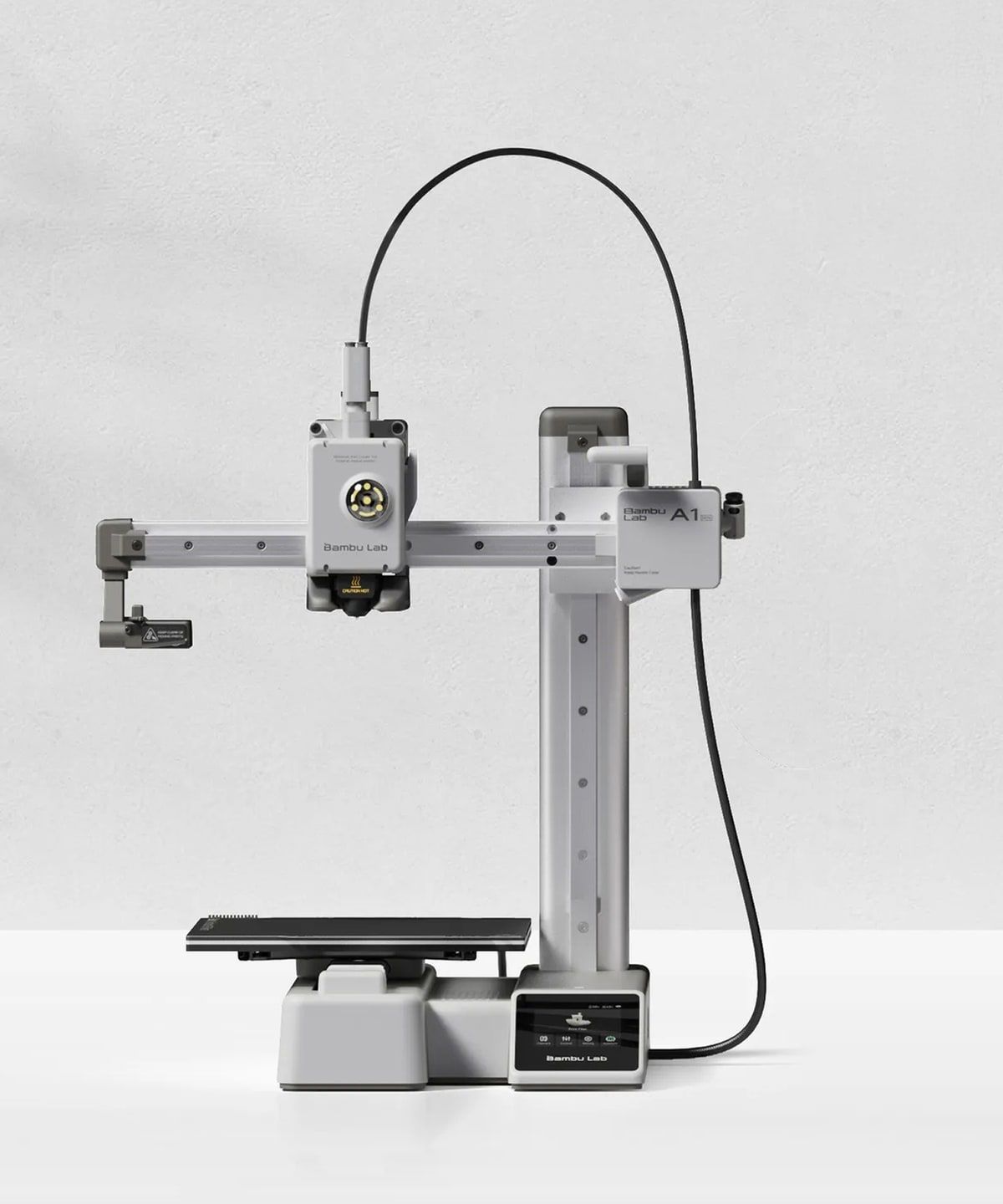 White Bambu Lab A1 mini 3D printer shown from the front